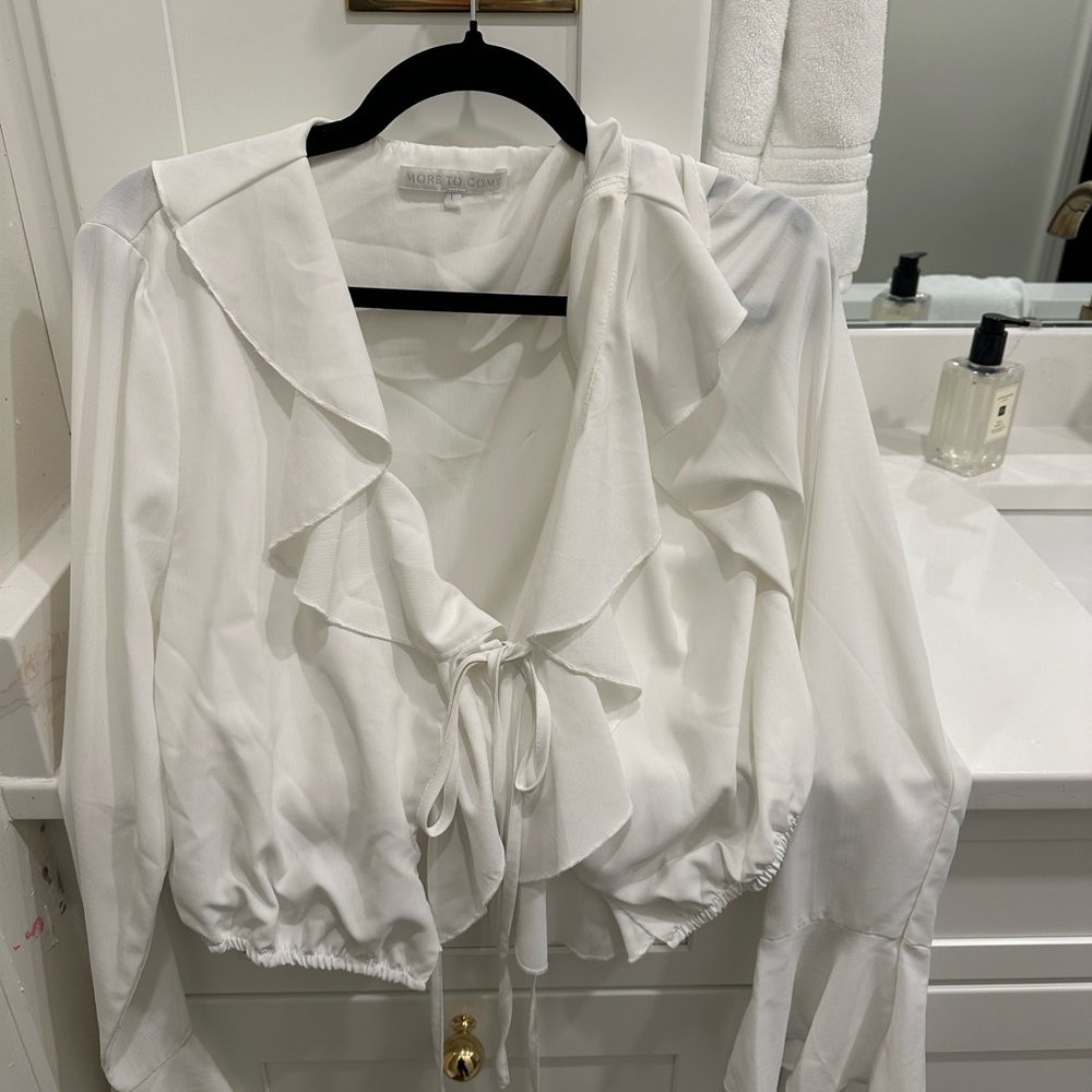 Nordstrom Cream Ruffle Tie Blouse
